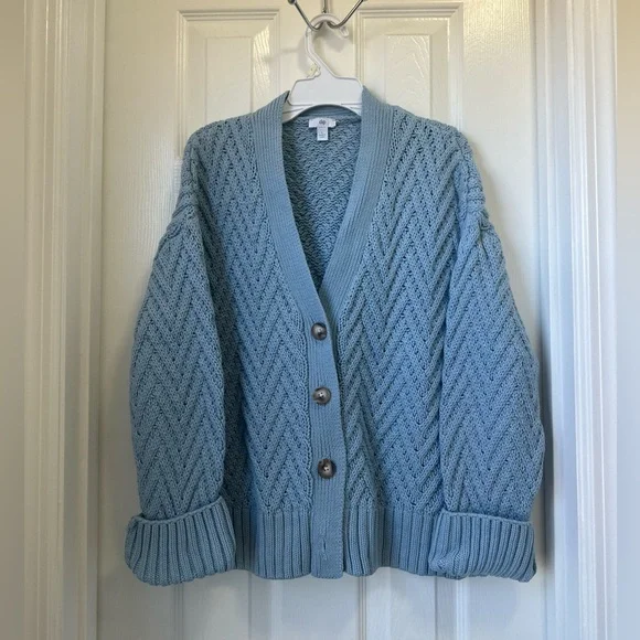 dip Light Blue Chevron Knit Cardigan - Picture 1 of 4